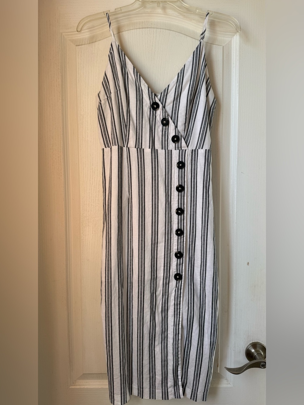 FOREVER 21 | White and Black Striped Linen Wrap Dress | Size M